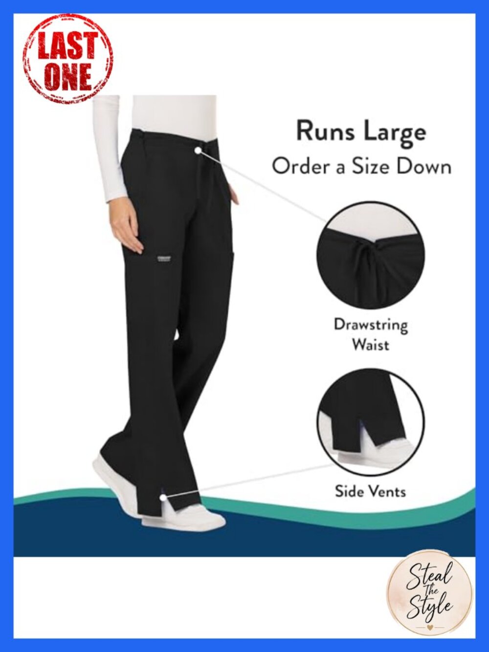 Cherokee Mid Rise Moderate Flare Drawstring Scrub Pants - Picture 2 of 6